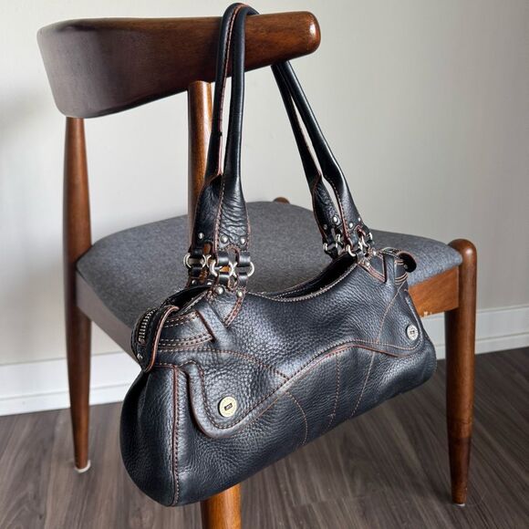VTG Y2K Cole Haan Black Leather Shoulder Bag With Silver Hardware - Picture 3 of 10